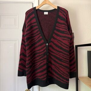 LINI black red‎ zebra striped fuzzy soft long thigh cardigan chunky sweater